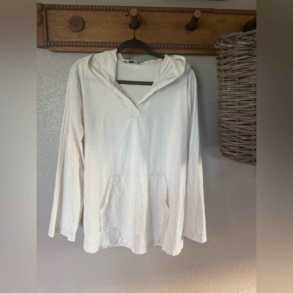 Saks Fifth Avenue Cream Linen Henley Pullover